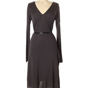 Rozae Nichols Long Sleeve Leather Belt Midi Dress